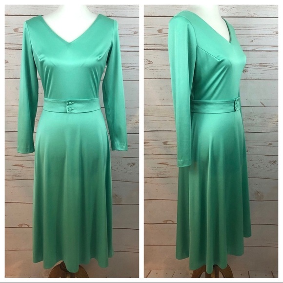 Vintage Retro Miss Rubette Jewel Tone Mint Sea Green Dress - Picture 1 of 8